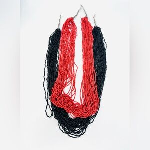 Vintage Native American Style Coral Onyx Color Seed Bead Multi-strand Necklace